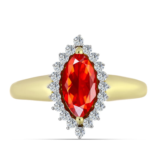 Inel din Argint 925 Placat cu Aur ( 2.77 grame ) cu Opal Etiopian Lega Dembi Roșu și Topaz Alb 0.96 Carate