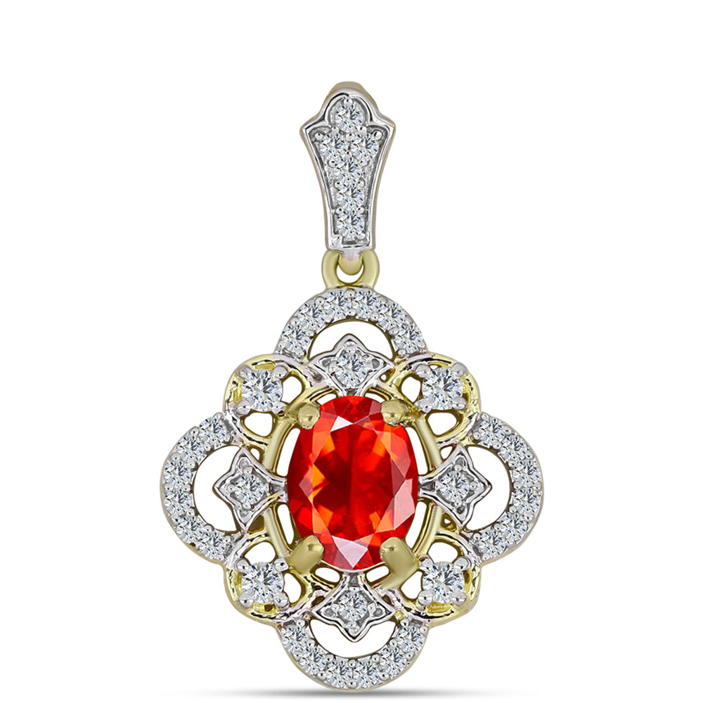 Pandantiv din Argint 925 Placat cu Aur ( 1.85 grame ) cu Opal Etiopian Lega Dembi Roșu și Topaz Alb 1.31 Carate 1 