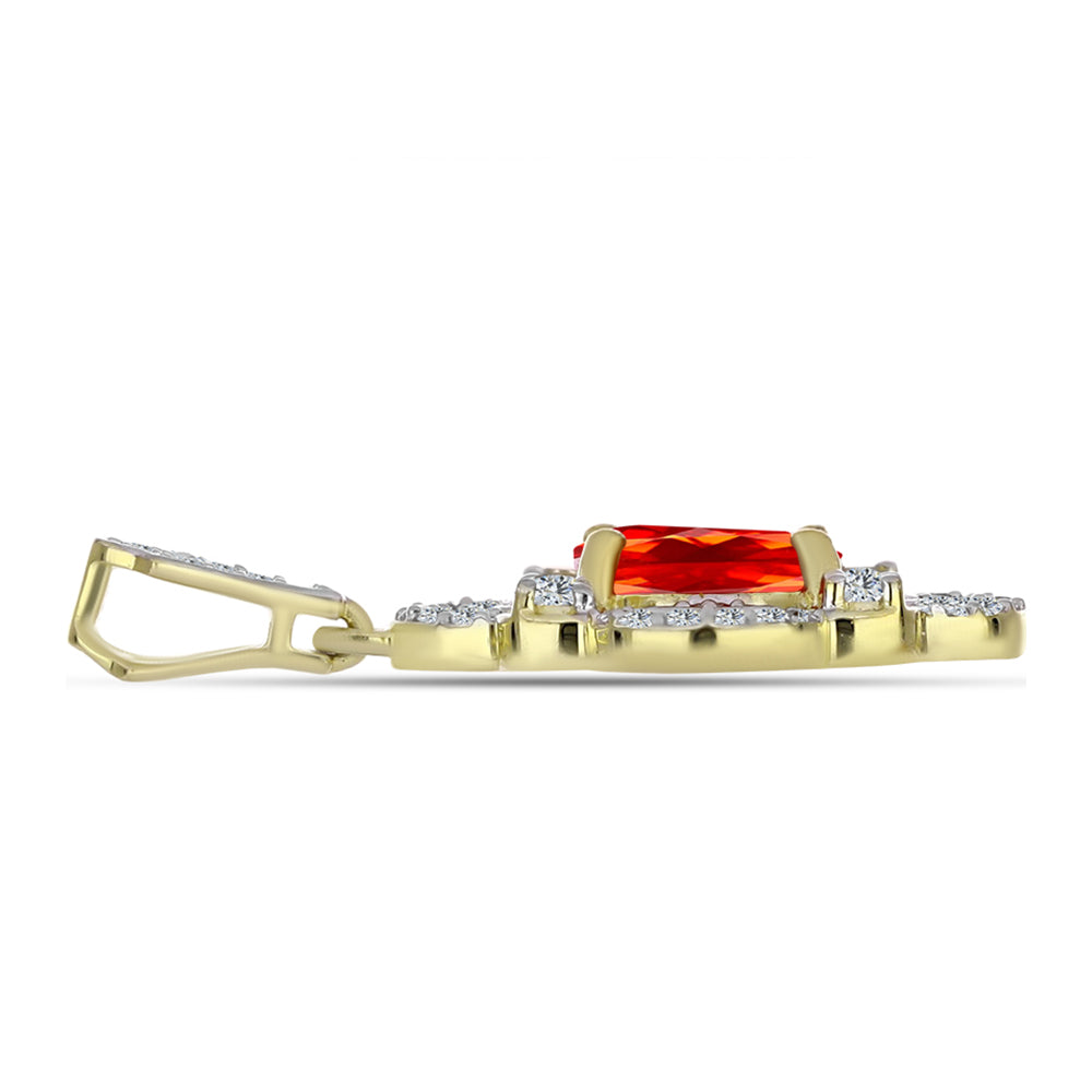Pandantiv din Argint 925 Placat cu Aur ( 1.85 grame ) cu Opal Etiopian Lega Dembi Roșu și Topaz Alb 1.31 Carate 2 