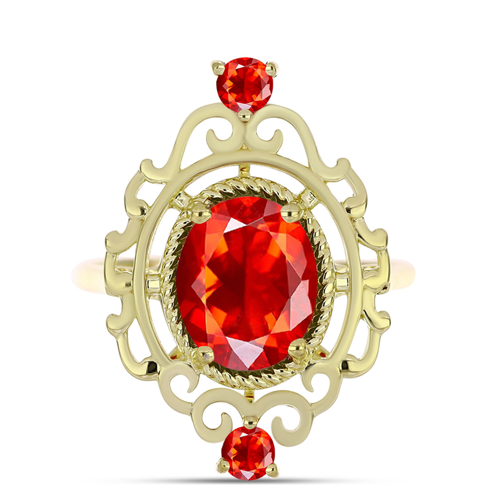 Inel din Argint 925 Placat cu Aur ( 3.15 grame ) cu Opal Etiopian Lega Dembi Roșu 1.61 Carate 1 