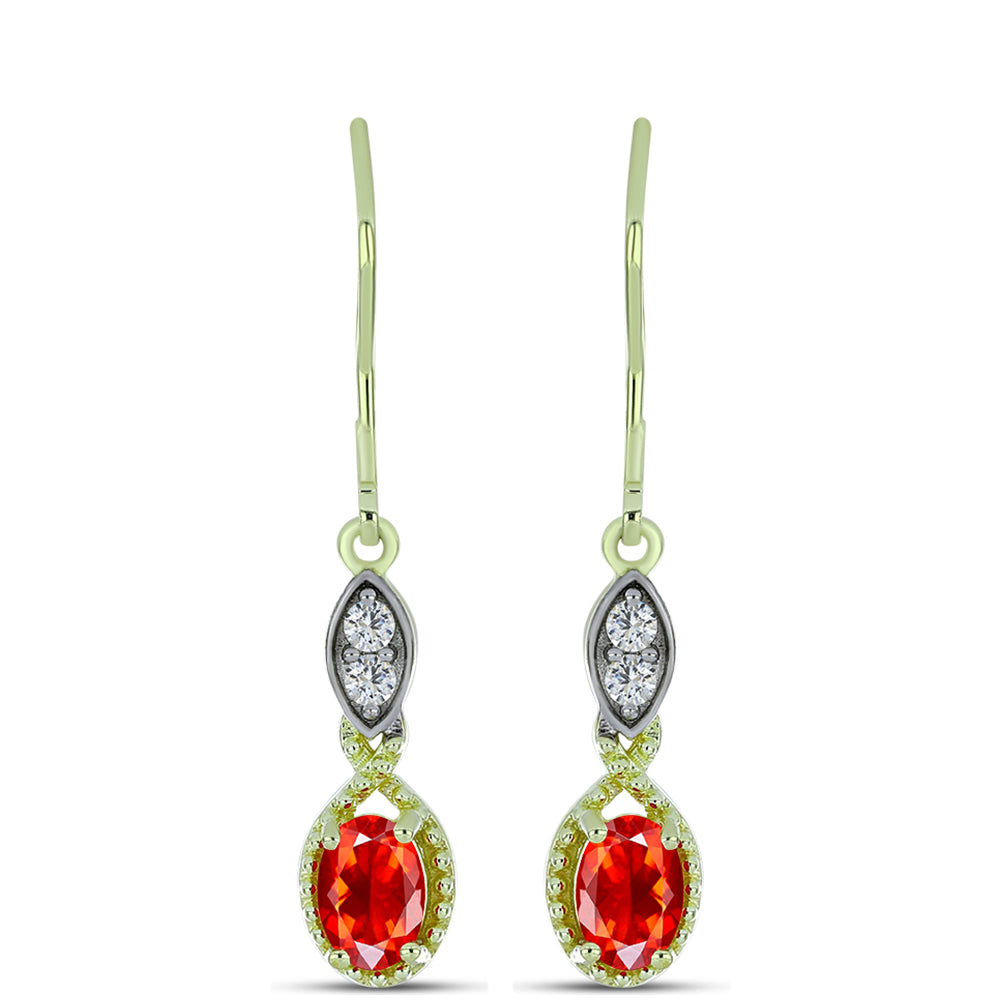 Cercei din Argint 925 Placat cu Aur ( 2.55 grame ) cu Opal Etiopian Lega Dembi Roșu și Topaz Alb 0.73 Carate