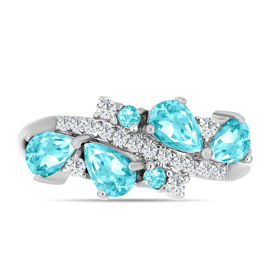 Inel din Argint 925 ( 3.51 grame ) cu Cuarț Paraiba și Topaz Alb 1.7 Carate