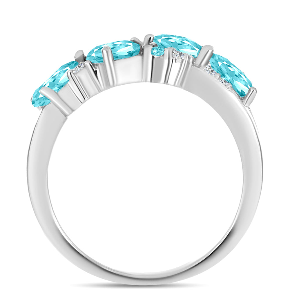 Inel din Argint 925 ( 3.51 grame ) cu Cuarț Paraiba și Topaz Alb 1.7 Carate 2 
