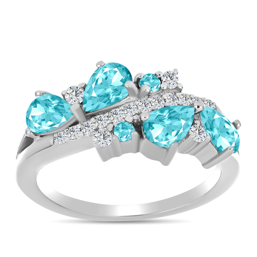 Inel din Argint 925 ( 3.51 grame ) cu Cuarț Paraiba și Topaz Alb 1.7 Carate 3 
