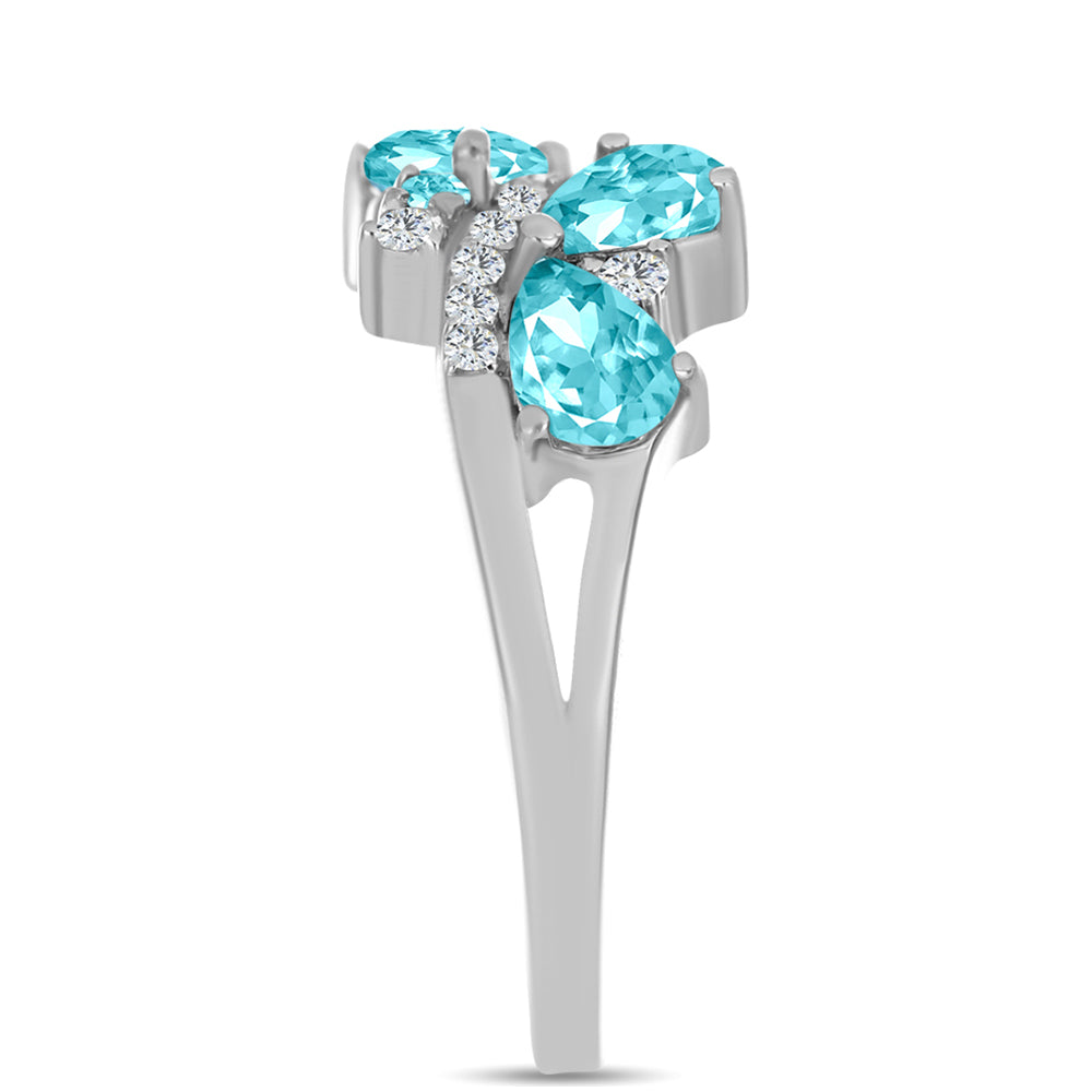 Inel din Argint 925 ( 3.51 grame ) cu Cuarț Paraiba și Topaz Alb 1.7 Carate 4 