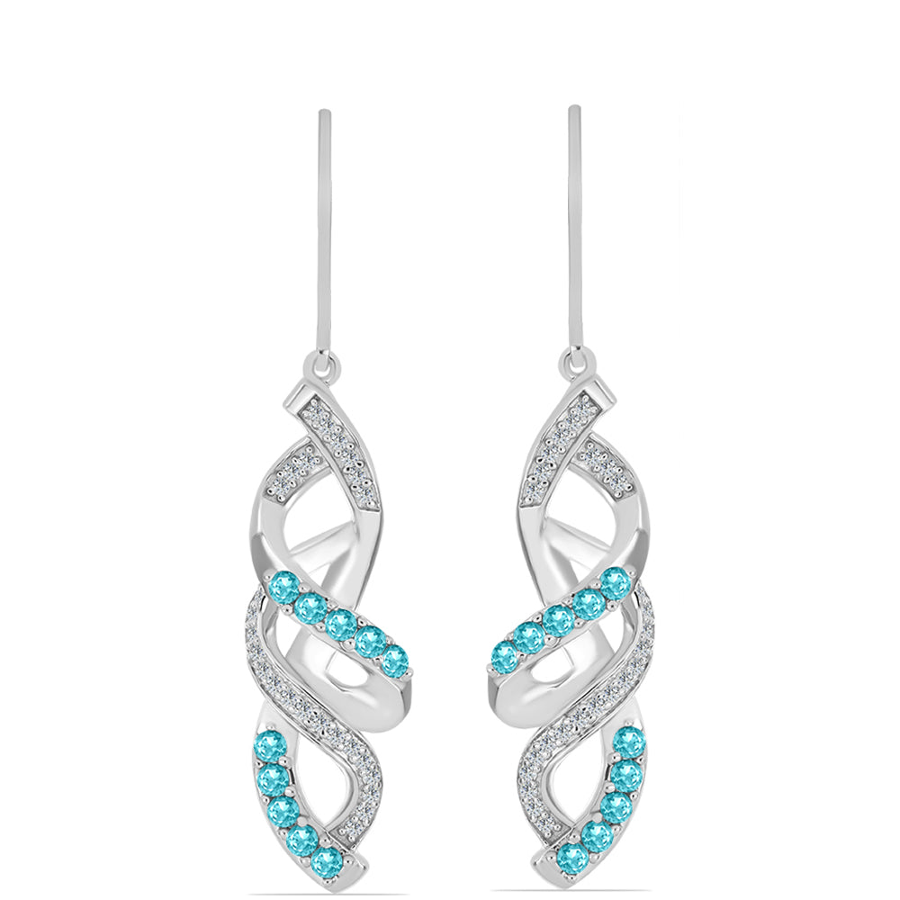 Cercei din Argint 925 ( 6.28 grame ) cu Cuarț Paraiba și Topaz Alb 0.98 Carate