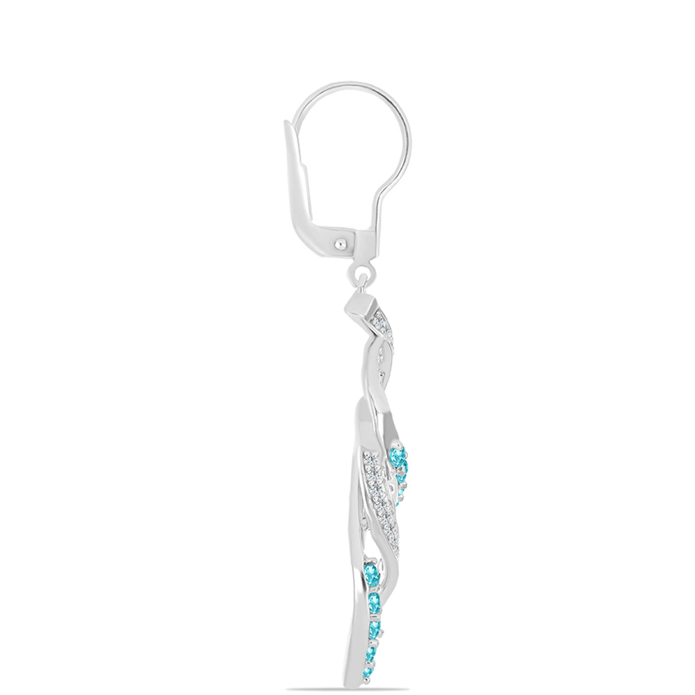 Cercei din Argint 925 ( 6.28 grame ) cu Cuarț Paraiba și Topaz Alb 0.98 Carate 2 
