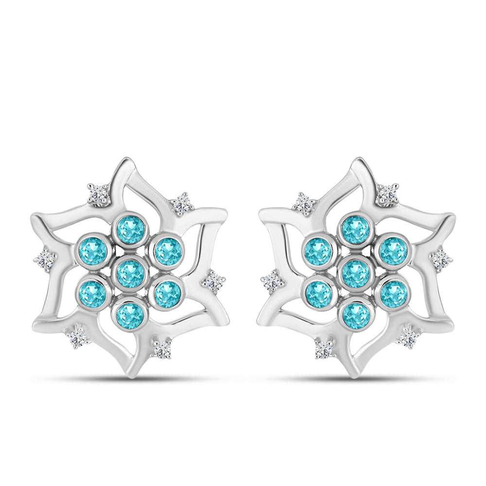 Cercei din Argint 925 ( 4.73 grame ) cu Cuarț Paraiba și Topaz Alb 0.59 Carate 1 