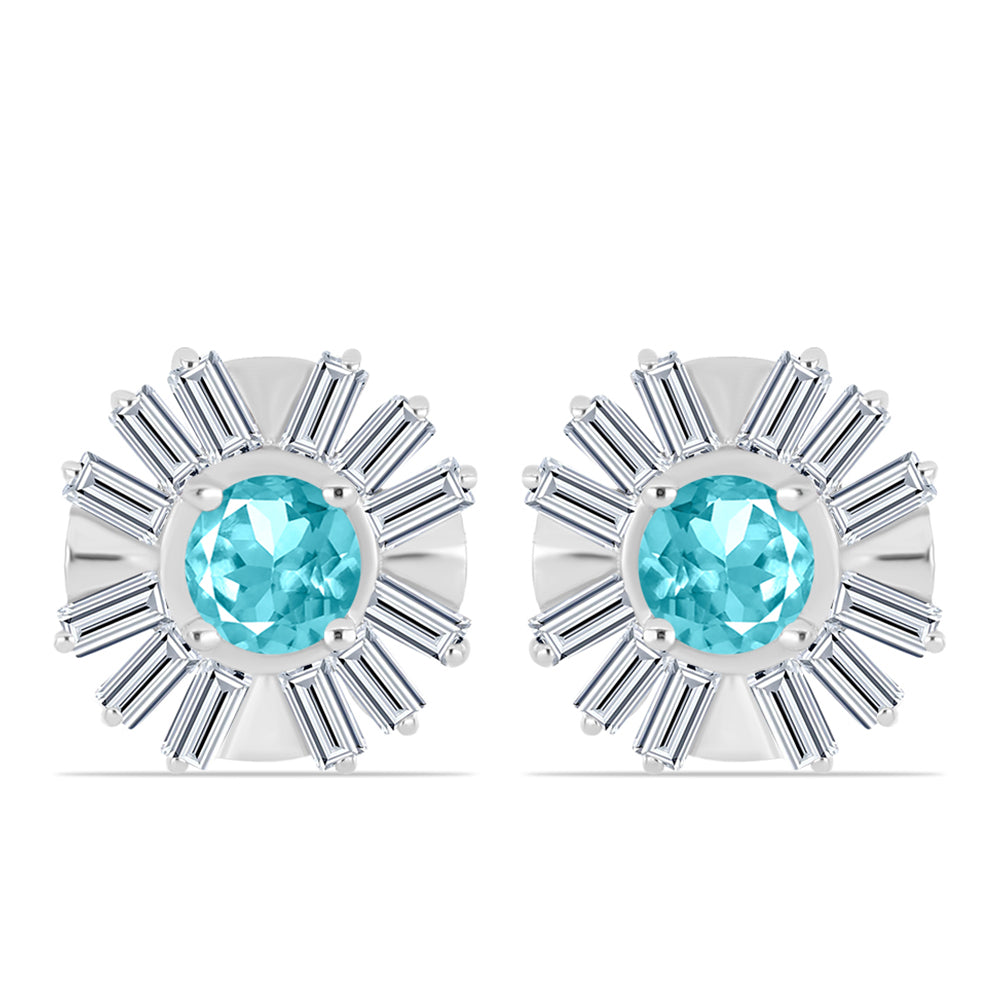 Cercei din Argint 925 ( 3.75 grame ) cu Cuarț Paraiba și Zircon Alb 2.74 Carate 1 