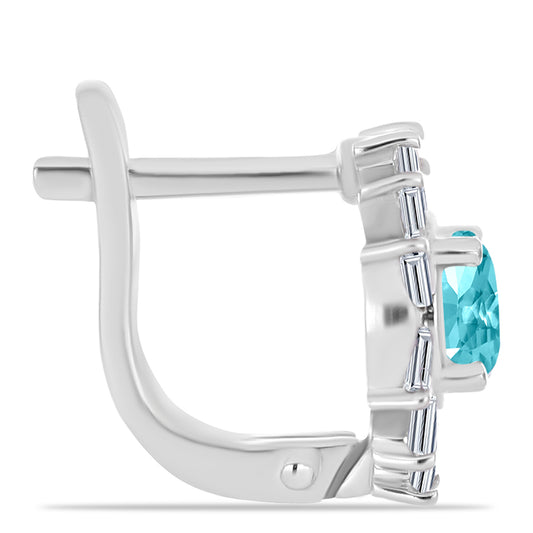 Cercei din Argint 925 ( 3.75 grame ) cu Cuarț Paraiba și Zircon Alb 2.74 Carate