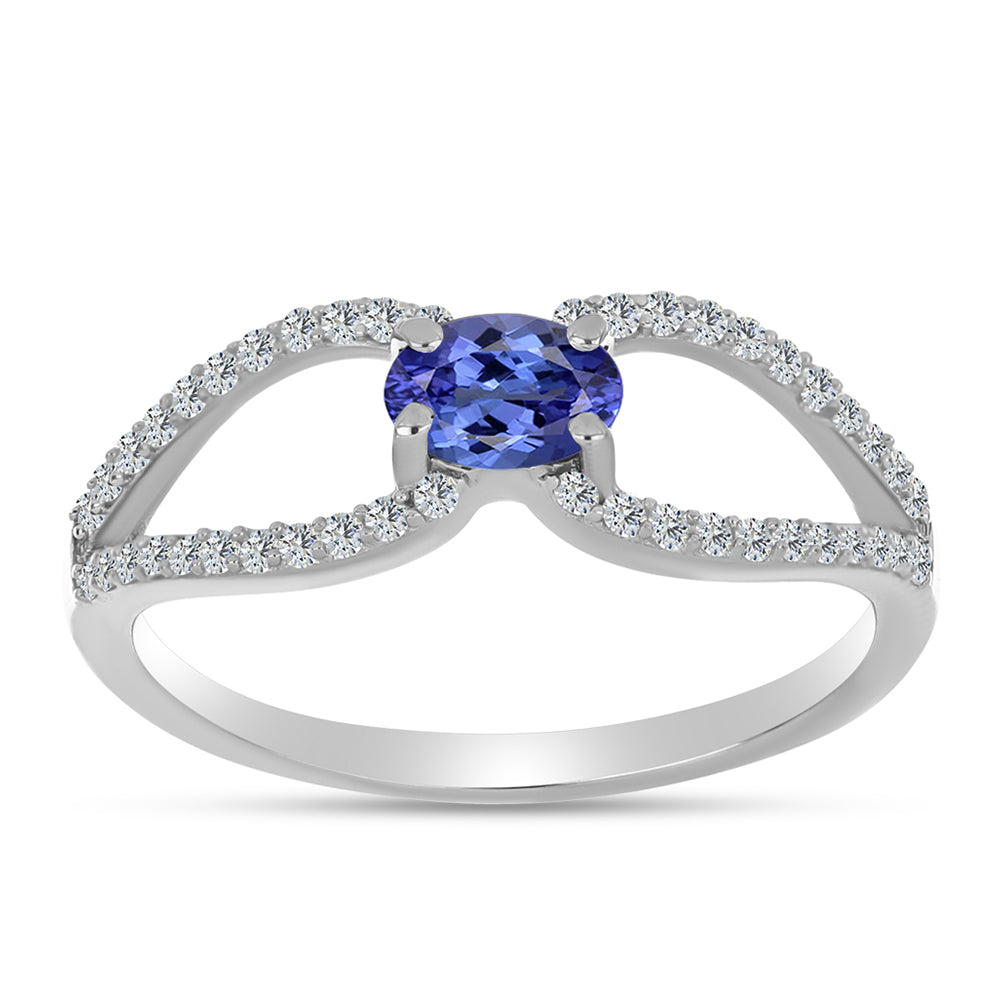 Inel din Argint 925 ( 2.05 grame ) cu Tanzanit AAA și Topaz Alb 0.78 Carate 3 