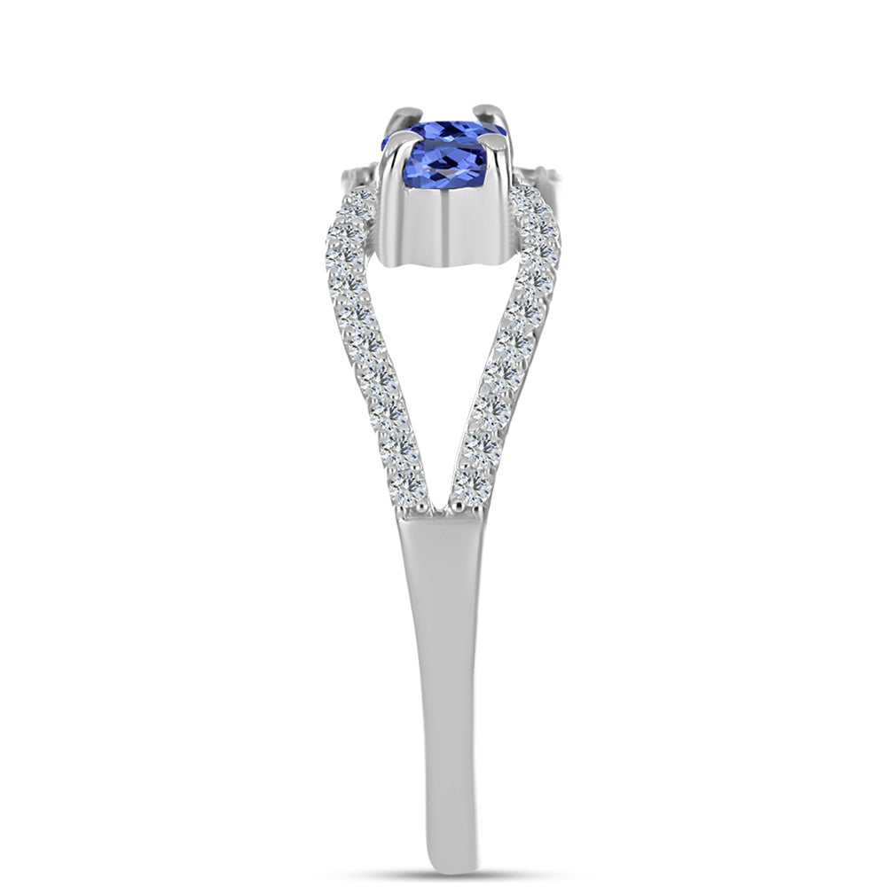 Inel din Argint 925 ( 2.05 grame ) cu Tanzanit AAA și Topaz Alb 0.78 Carate 4 