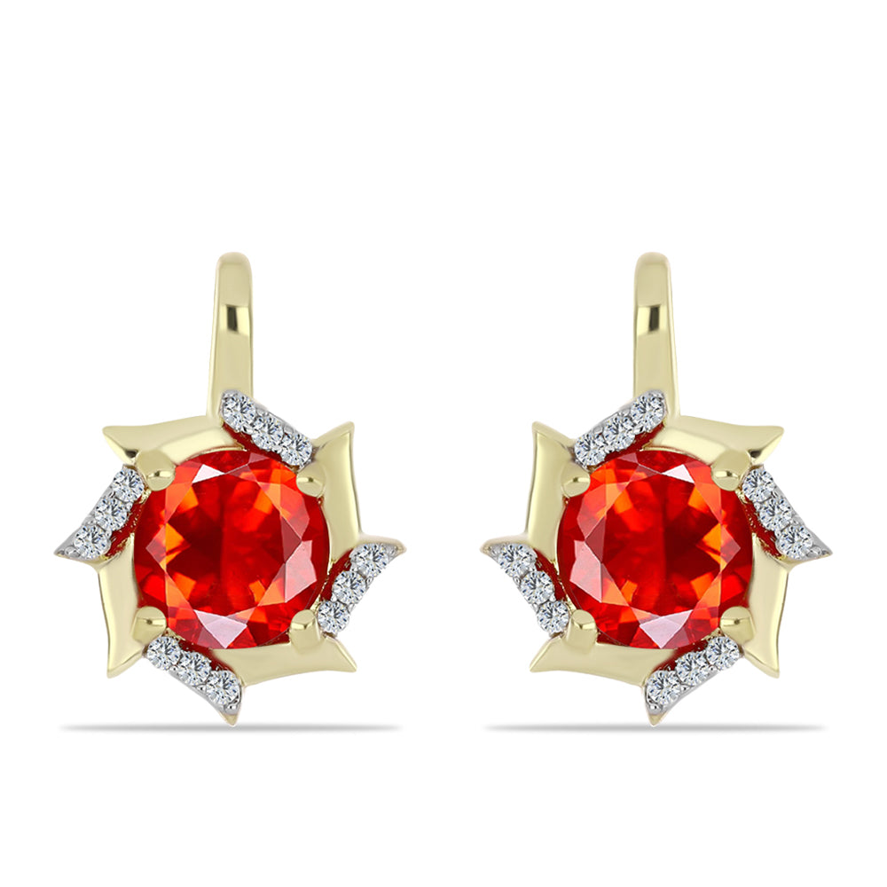 Cercei din Argint 925 Placat cu Aur ( 3.66 grame ) cu Opal Etiopian Lega Dembi Roșu și Topaz Alb 1.75 Carate 1 
