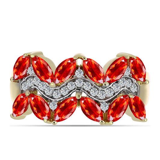 Inel din Argint 925 Placat cu Aur ( 3.39 grame ) cu Opal Etiopian Lega Dembi Roșu și Topaz Alb 1.31 Carate