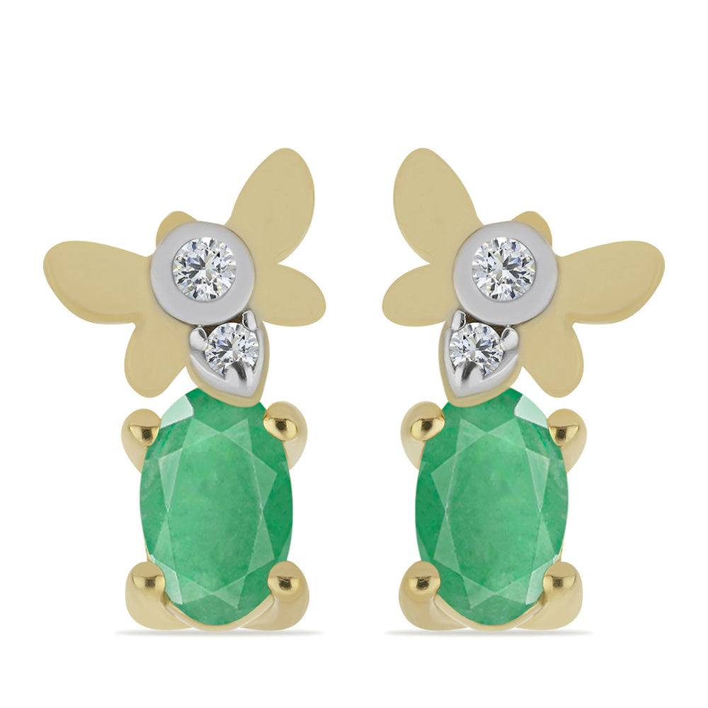 Cercei din Argint 925 Placat cu Aur ( 1.17 grame ) cu Smarald Brazilian și Zircon Alb 0.45 Carate