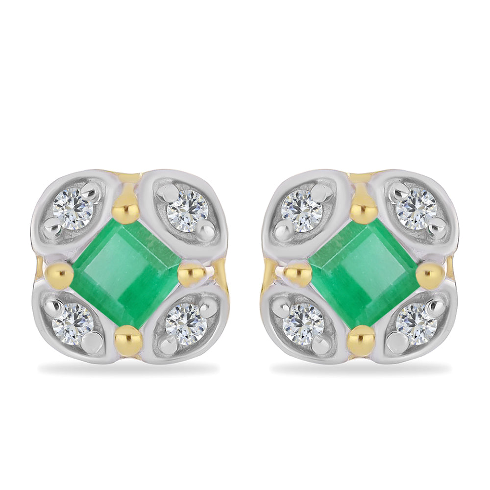 Cercei din Argint 925 Placat cu Aur ( 1.37 grame ) cu Smarald Brazilian și Zircon Alb 0.43 Carate