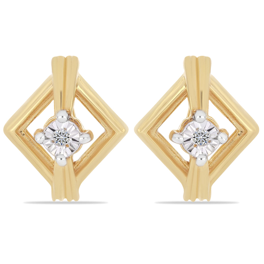 Cercei din Argint 925 Placat cu Aur ( 2.17 grame ) cu Diamant Alb 0.02 Carate