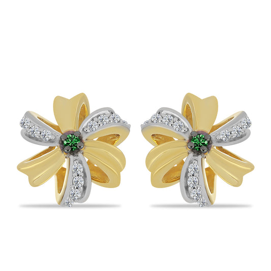 Cercei din Argint 925 Placat cu Aur ( 2 grame ) cu Diamant Verde și Zircon Alb 0.29 Carate