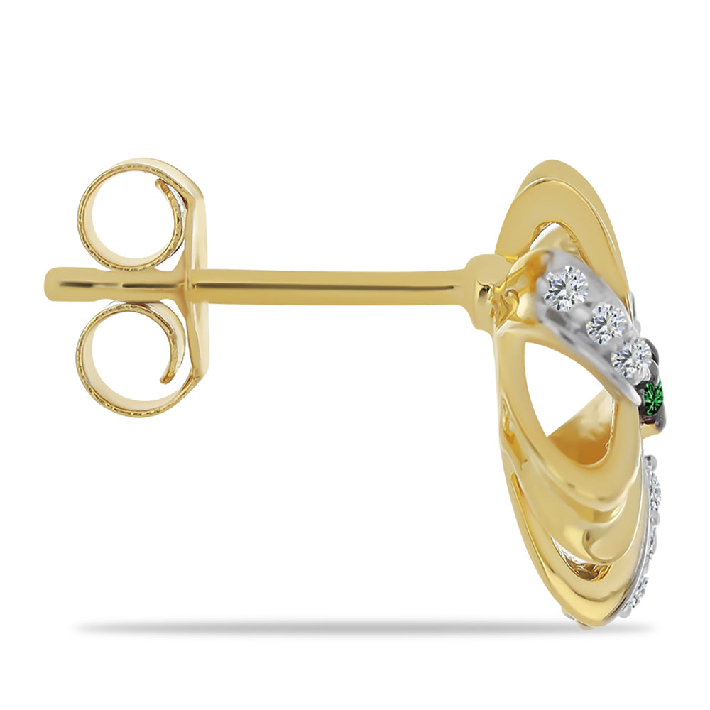 Cercei din Argint 925 Placat cu Aur ( 2 grame ) cu Diamant Verde și Zircon Alb 0.29 Carate 2 