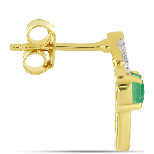 Cercei din Argint 925 Placat cu Aur ( 1.59 grame ) cu Smarald Brazilian și Zircon Alb Natural 0.63 Carate