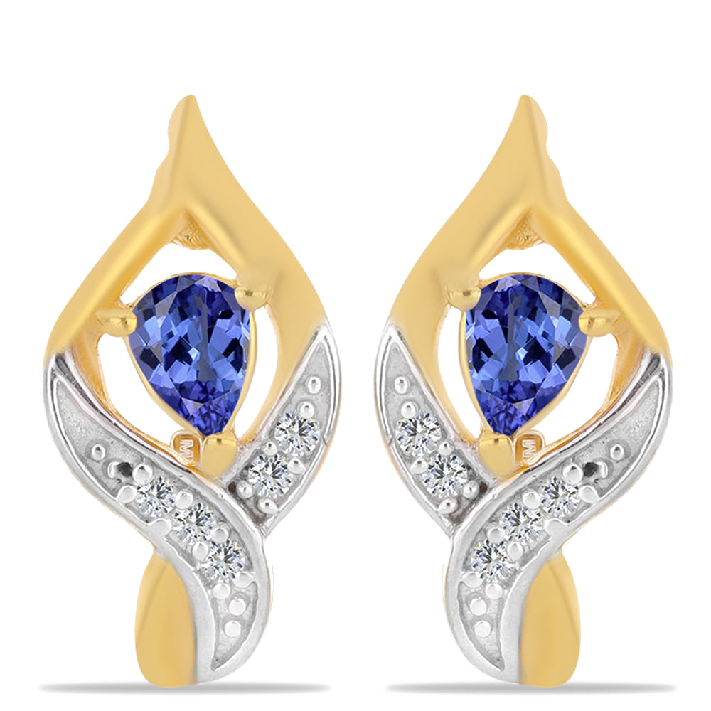 Cercei din Argint 925 Placat cu Aur ( 2.7 grame ) cu Tanzanit și Zircon Alb 0.33 Carate 1 