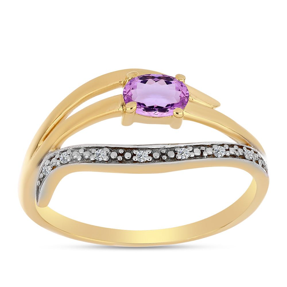 Inel din Argint 925 Placat cu Aur ( 2.72 grame ) cu Ametist Rose de France și Topaz Alb 0.46 Carate 3 