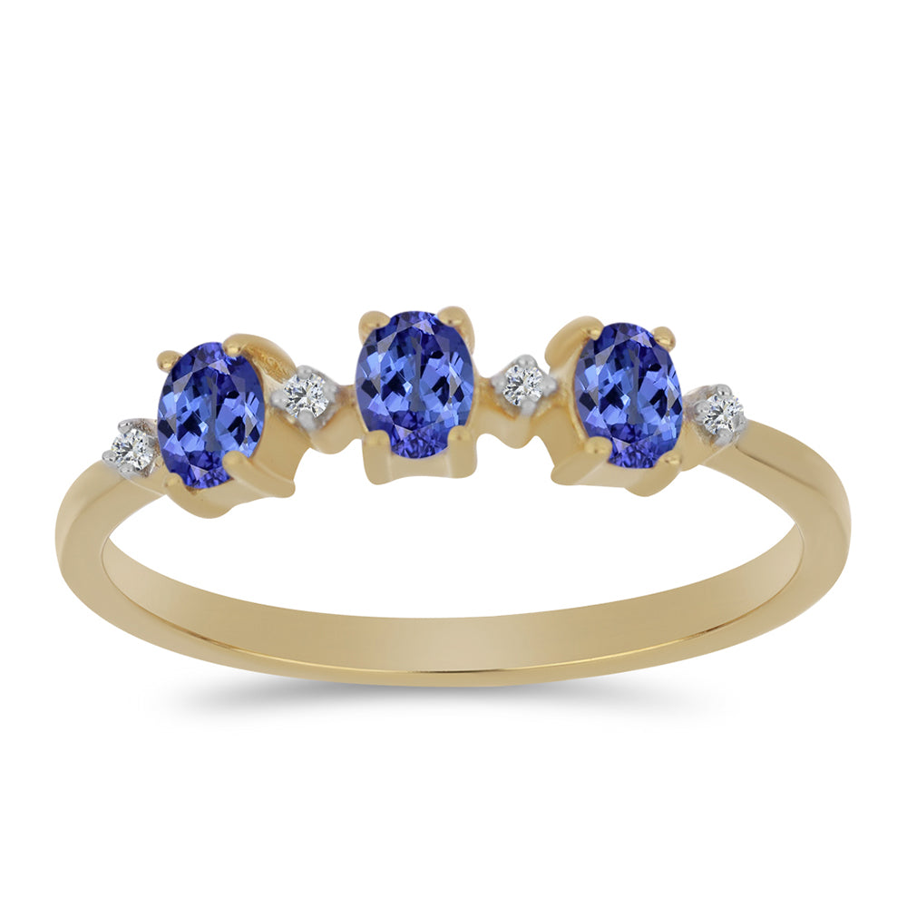 Inel din Argint 925 Placat cu Aur ( 1.5 grame ) cu Tanzanit și Zircon Alb 0.55 Carate