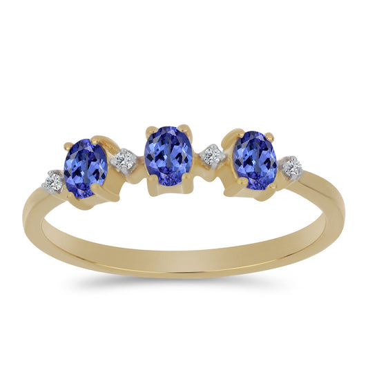 Inel din Argint 925 Placat cu Aur ( 1.5 grame ) cu Tanzanit și Zircon Alb 0.55 Carate