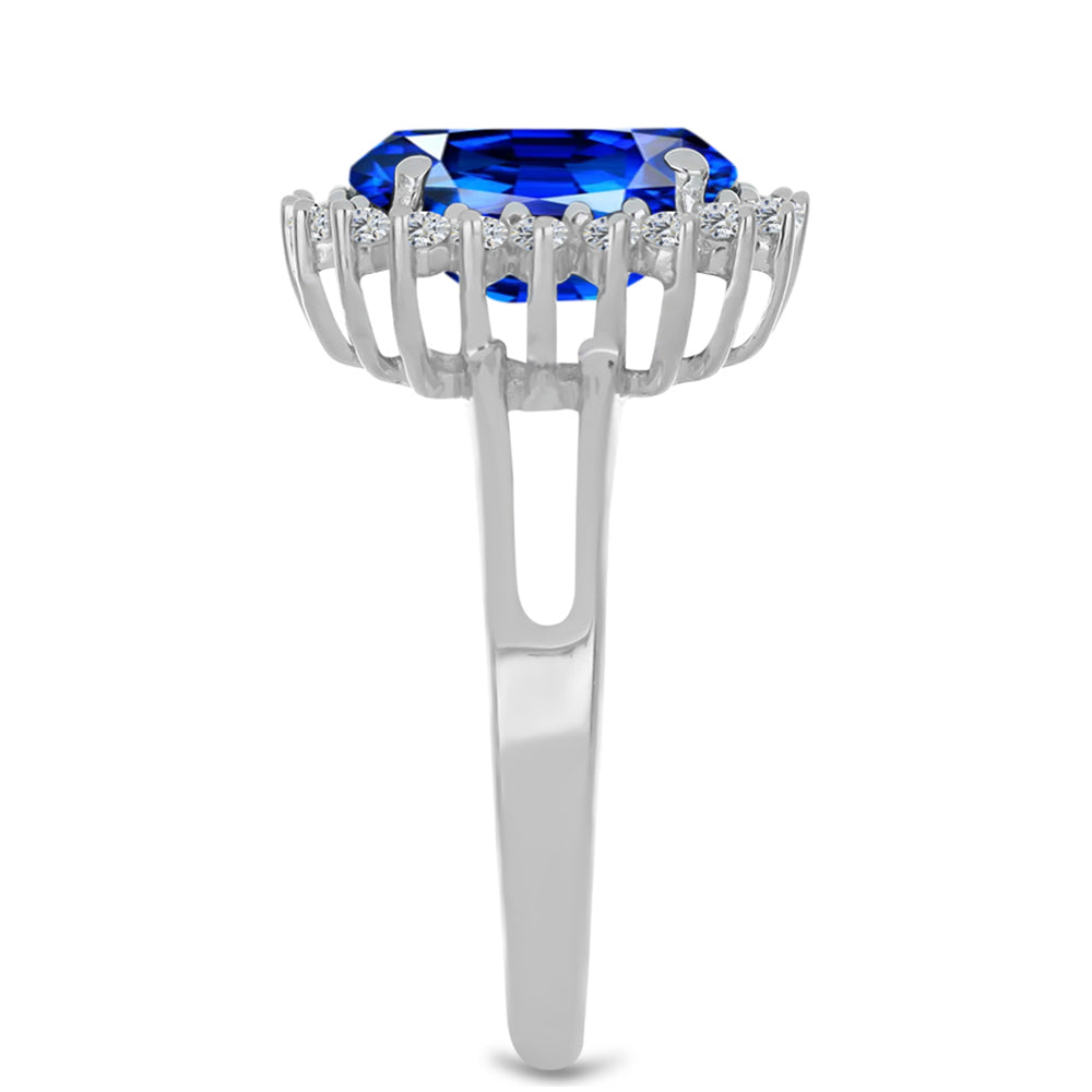 Inel din Argint 925 ( 2.71 grame ) cu Safir Sintetic și Zircon Alb 2.35 Carate 4 