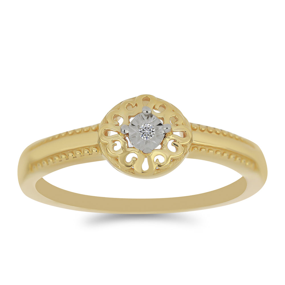 Inel din Argint 925 Placat cu Aur ( 1.91 grame ) cu Diamant Alb 0.01 Carate