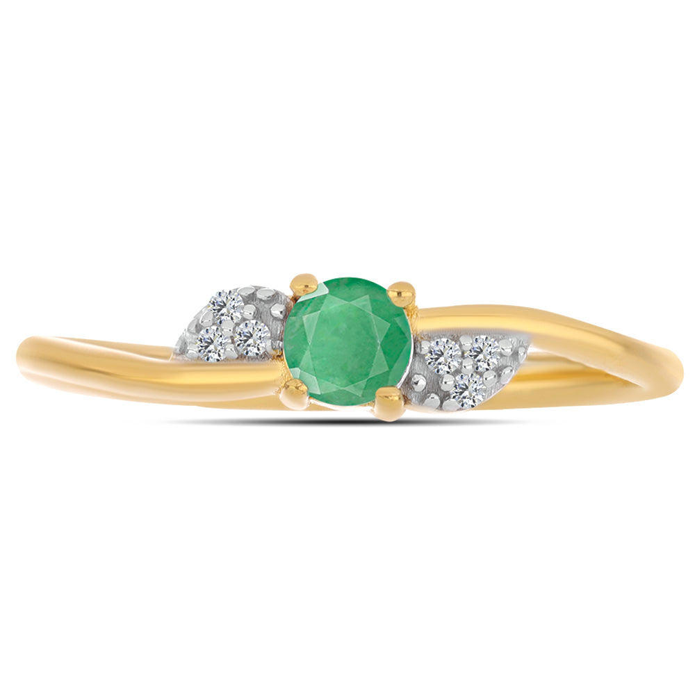 Inel din Argint 925 Placat cu Aur ( 1.55 grame ) cu Smarald Brazilian și Zircon Alb 0.32 Carate 1 