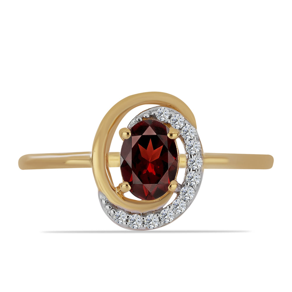 Inel din Argint 925 Placat cu Aur ( 1.8 grame ) cu Granat Barton și Zircon Alb 1.09 Carate 1 