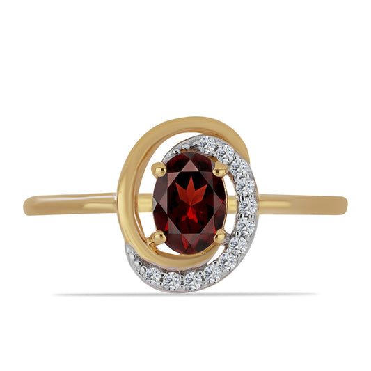 Inel din Argint 925 Placat cu Aur ( 1.8 grame ) cu Granat Barton și Zircon Alb 1.09 Carate