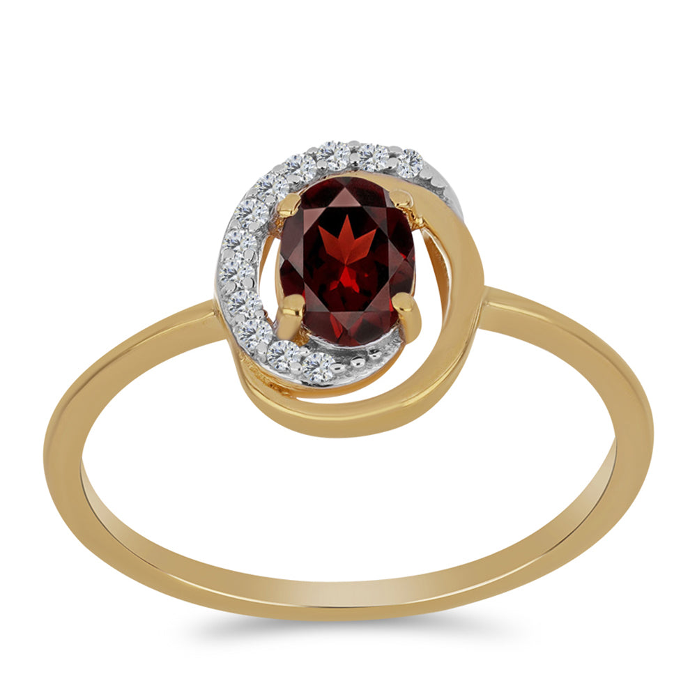 Inel din Argint 925 Placat cu Aur ( 1.8 grame ) cu Granat Barton și Zircon Alb 1.09 Carate
