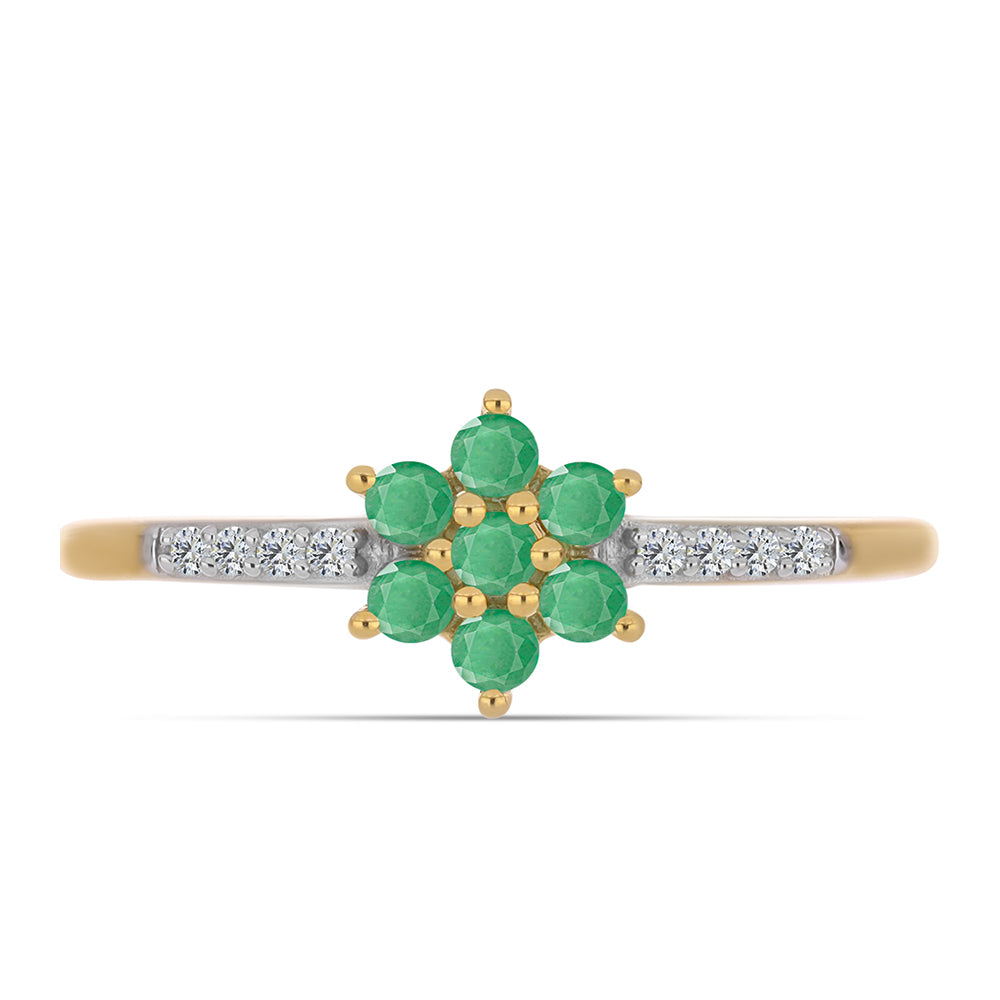 Inel din Argint 925 Placat cu Aur ( 1.47 grame ) cu Smarald Brazilian și Zircon Alb 0.41 Carate 1 