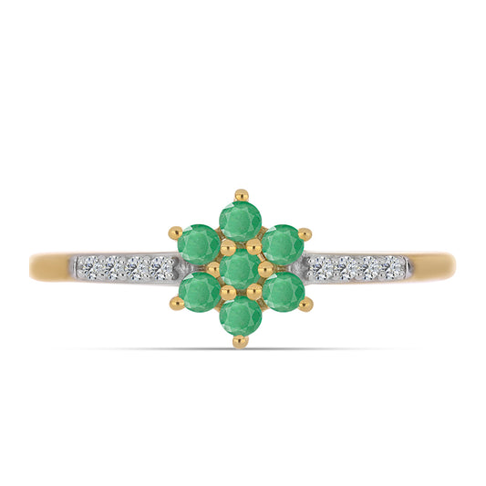 Inel din Argint 925 Placat cu Aur ( 1.47 grame ) cu Smarald Brazilian și Zircon Alb 0.41 Carate