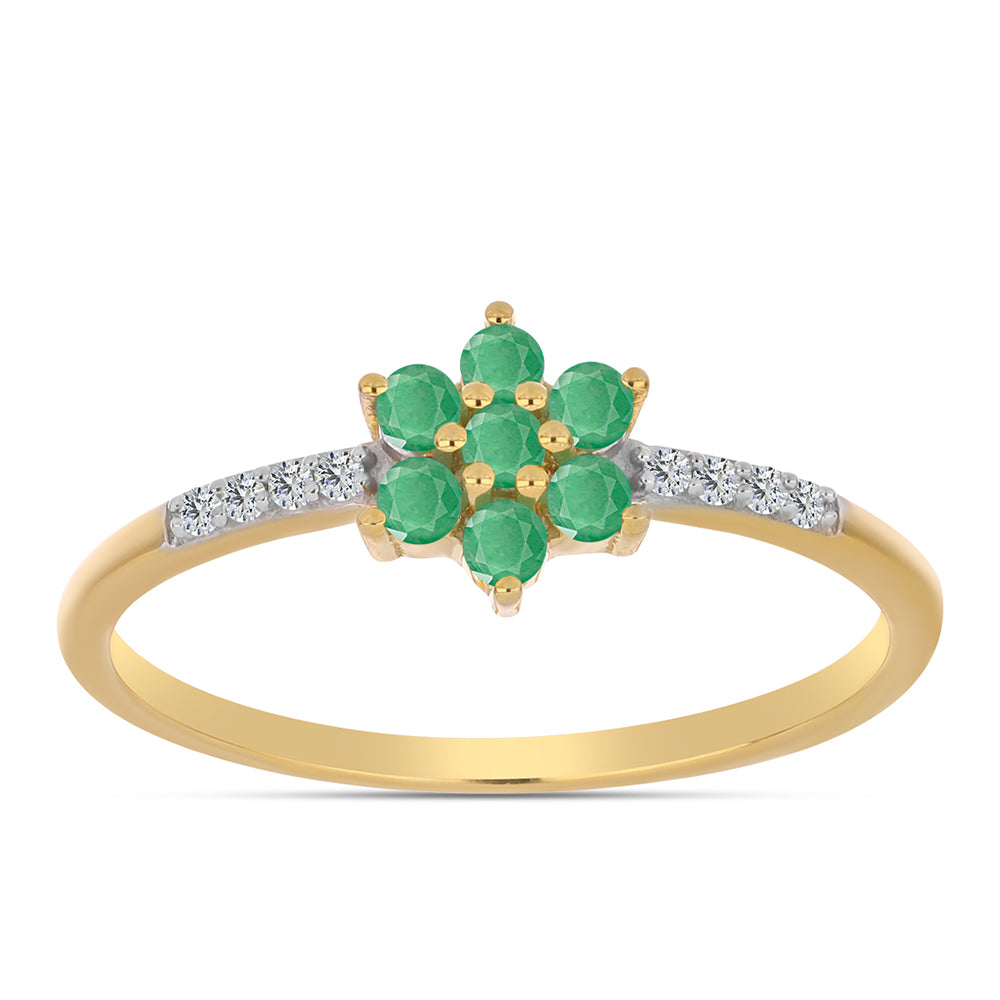 Inel din Argint 925 Placat cu Aur ( 1.44 grame ) cu Smarald Brazilian și Zircon Alb 0.41 Carate 3 