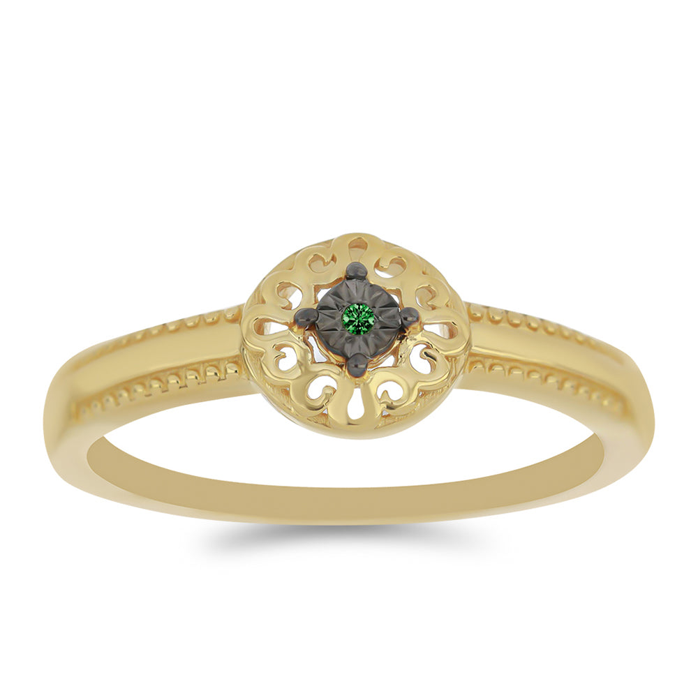 Inel din Argint 925 Placat cu Aur ( 2.05 grame ) cu Diamant Verde 0.01 Carate 3 
