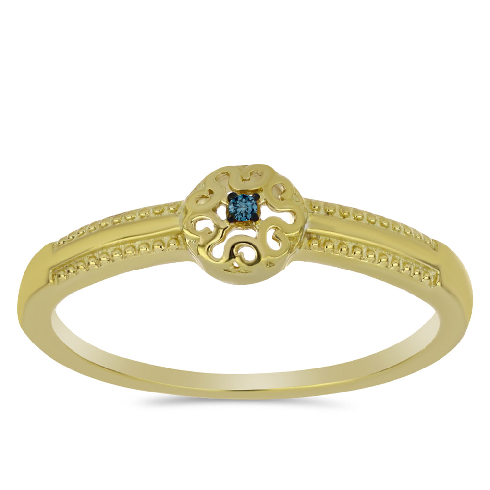 Inel din Argint 925 Placat cu Aur ( 1.96 grame ) cu Diamant Albastru 0.01 Carate 3 
