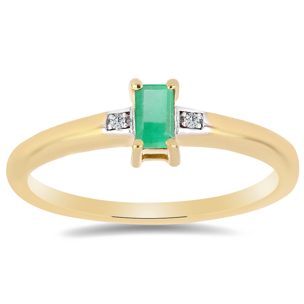 Inel din Argint 925 Placat cu Aur ( 2.04 grame ) cu Smarald Brazilian și Zircon Alb 0.3 Carate 3 