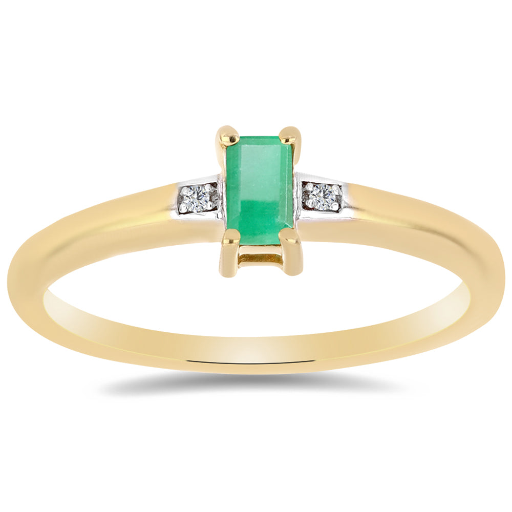 Inel din Argint 925 Placat cu Aur ( 2.09 grame ) cu Smarald Brazilian și Zircon Alb 0.3 Carate