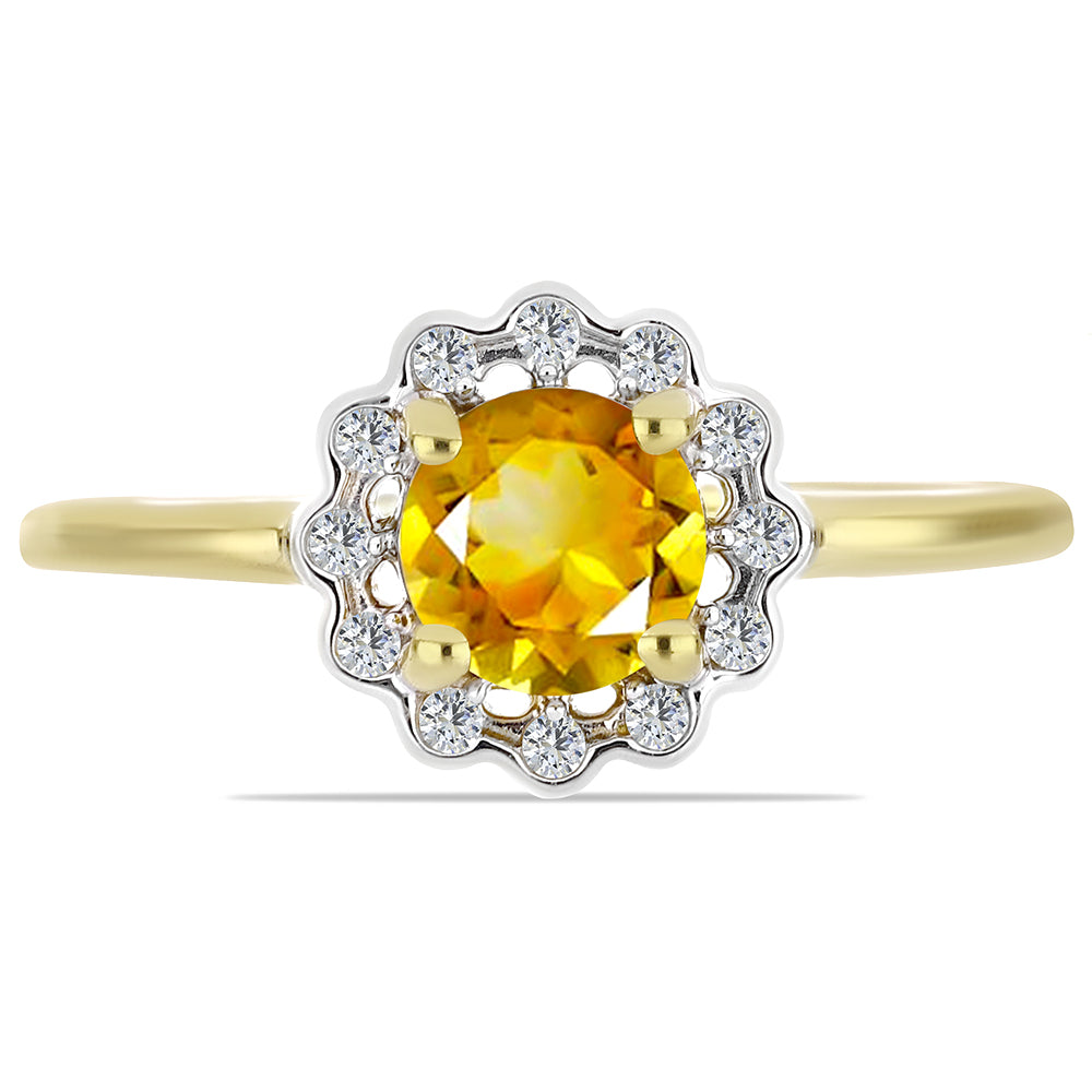 Inel din Argint 925 Placat cu Aur ( 2.19 grame ) cu Citrin Ural și Zircon Alb 1.01 Carate