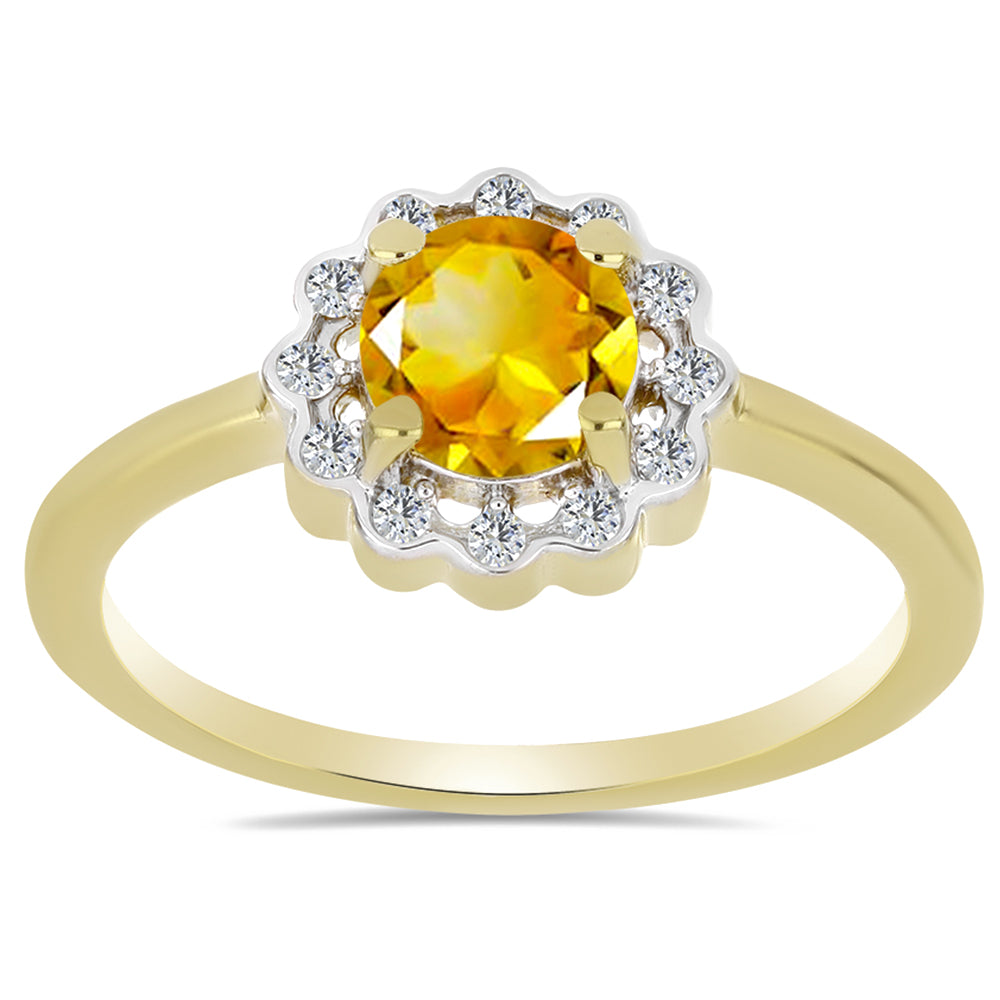 Inel din Argint 925 Placat cu Aur ( 2.19 grame ) cu Citrin Ural și Zircon Alb 1.01 Carate