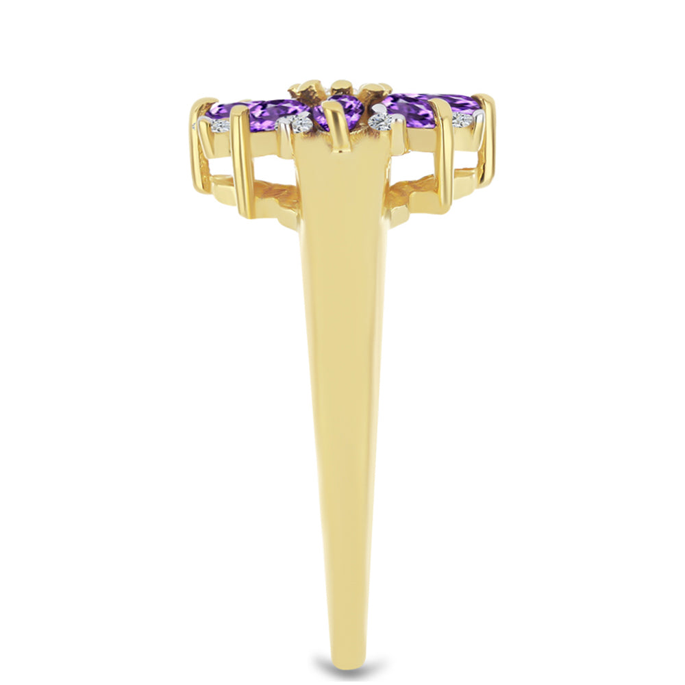 Inel din Argint 925 Placat cu Aur ( 2.56 grame ) cu Ametist Marocan și Zircon Alb 0.75 Carate