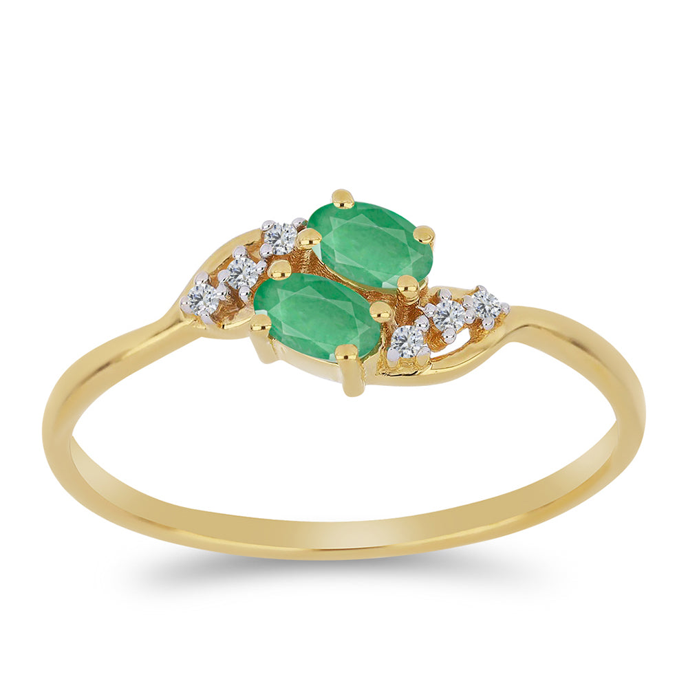 Inel din Argint 925 Placat cu Aur ( 1.76 grame ) cu Smarald Brazilian și Zircon Alb 0.48 Carate