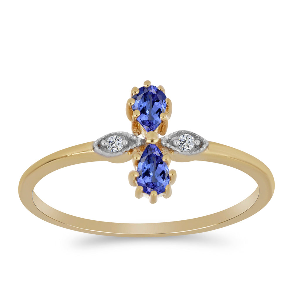 Inel din Argint 925 Placat cu Aur ( 1.89 grame ) cu Tanzanit și Zircon Alb 0.42 Carate
