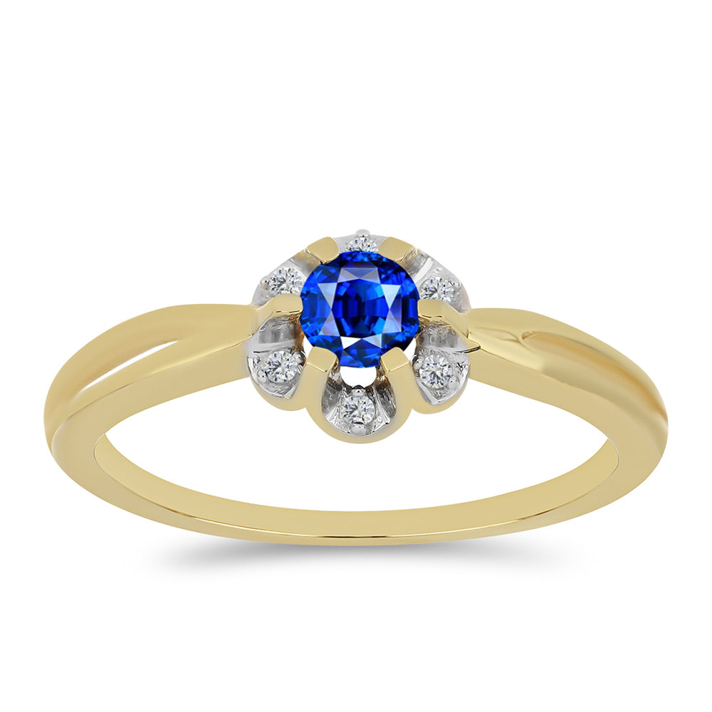 Inel din Argint 925 Placat cu Aur ( 1.94 grame ) cu Safir Albastru Australian și Zircon Alb 0.46 Carate 3 