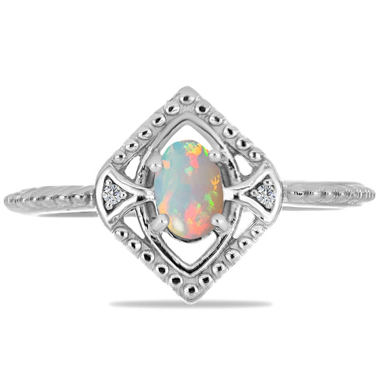 Inel din Argint 925 ( 2.31 grame ) cu Opal Etiopian Lega Dembi și Zircon Alb 0.31 Carate