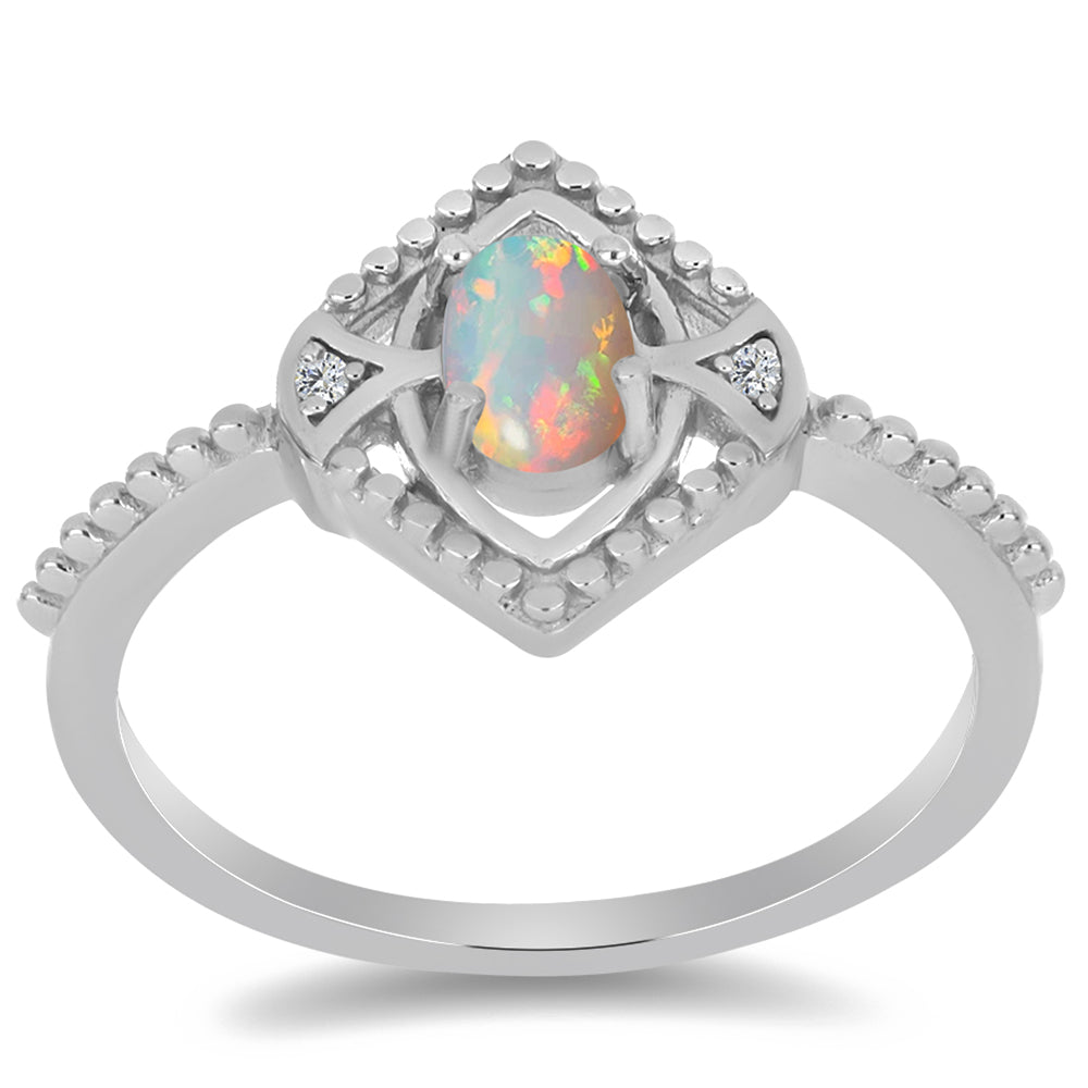 Inel din Argint 925 ( 2.31 grame ) cu Opal Etiopian Lega Dembi și Zircon Alb 0.31 Carate 3 