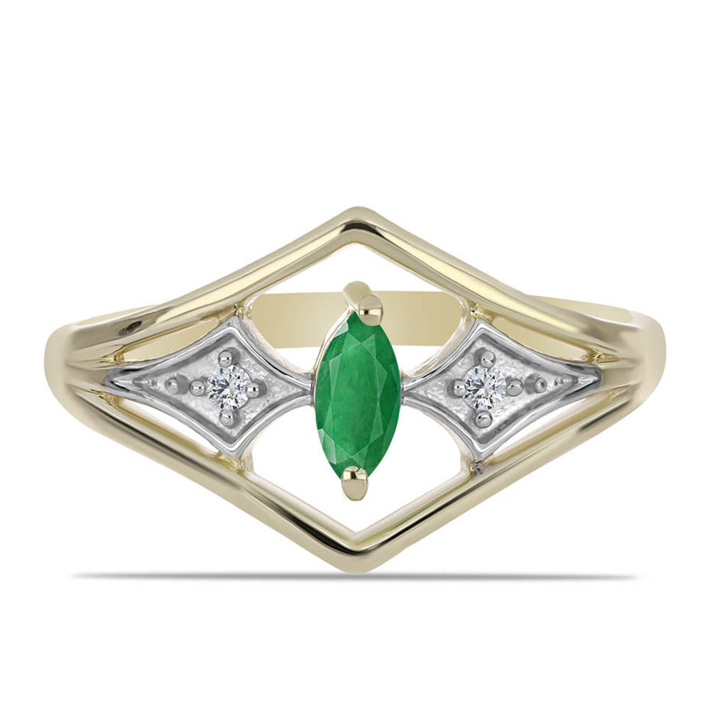 Inel din Argint 925 Placat cu Aur ( 2.69 grame ) cu Smarald Brazilian și Zircon Alb Natural 0.3 Carate 1 